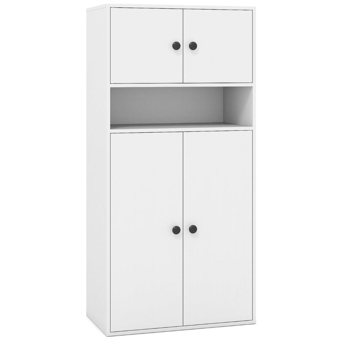 111 cm Tall Bookcase with 4 Doors 4-Tier Modern Storage Organizer with and Adjustable Shelf-Rustic Brown