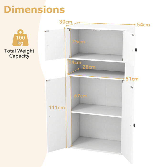 111 cm Tall Bookcase with 4 Doors 4-Tier Modern Storage Organizer with and Adjustable Shelf-Rustic Brown