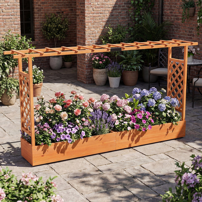 114 cm Tall Wooden Raised Garden Bed with Side Trellis-