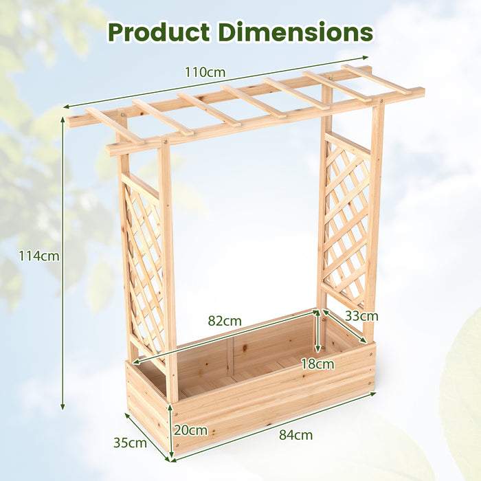 114cm Tall Wooden Raised Garden Bed with Side Trellis and Hanging Roof-
