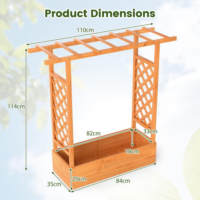 114cm Tall Wooden Raised Garden Bed with Side Trellis and Hanging Roof-