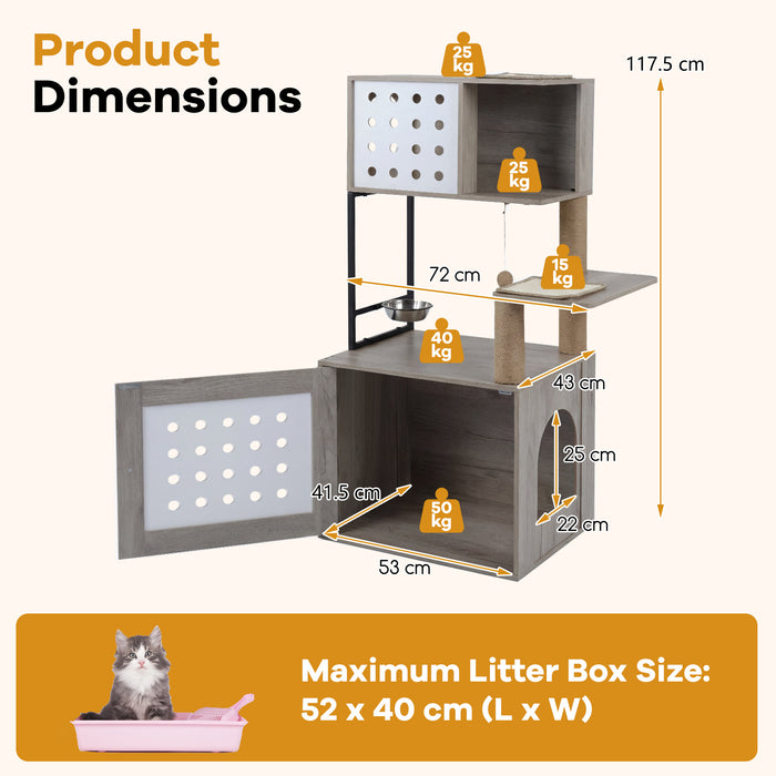 117.5 cm Modern Cat Tower Cabinet with Sisal Scratching Posts and Hanging Ball-