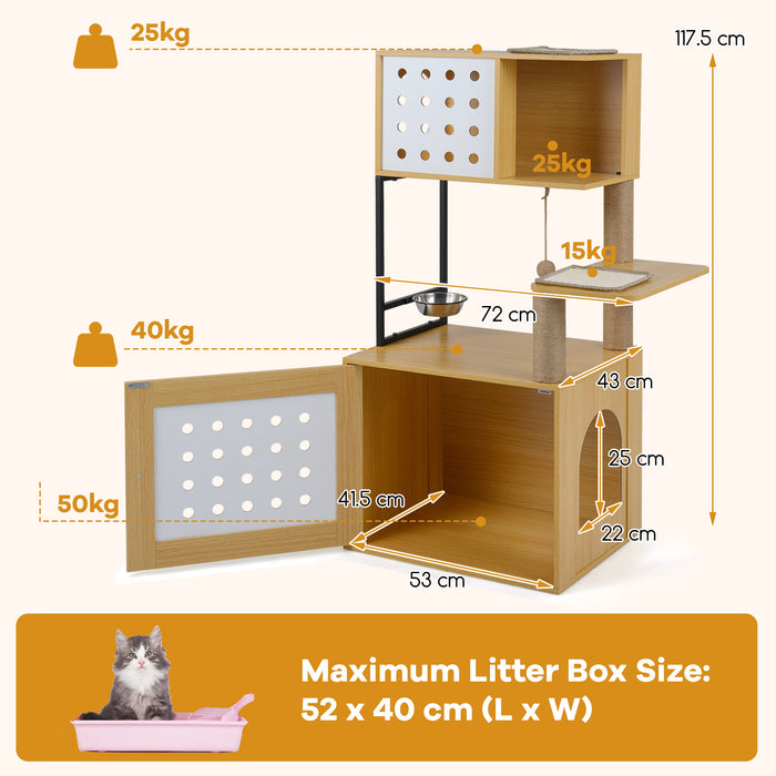 117.5 cm Modern Cat Tower Cabinet with Sisal Scratching Posts and Hanging Ball-