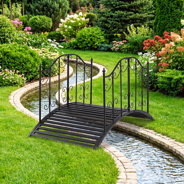 118 cm/101.5 cm Garden Metal Bridge with Dual Patterned Side Rails-