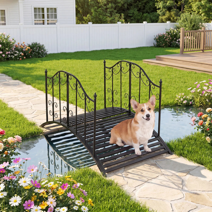 118 cm/101.5 cm Garden Metal Bridge with Dual Patterned Side Rails-