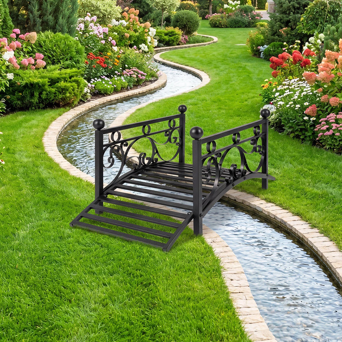 118 cm/101.5 cm Garden Metal Bridge with Dual Patterned Side Rails-