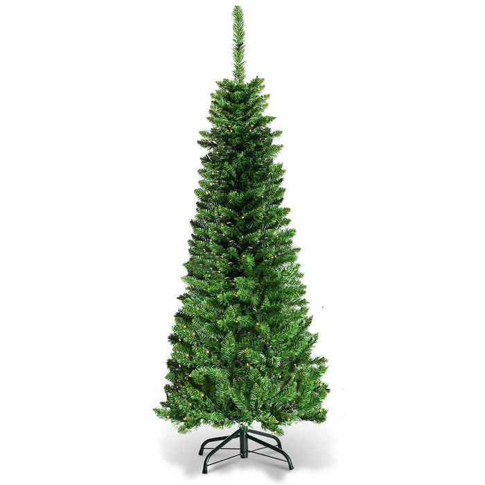 Artificial Pencil Christmas Tree with LED Lights in 3 Sizes-7.5FT