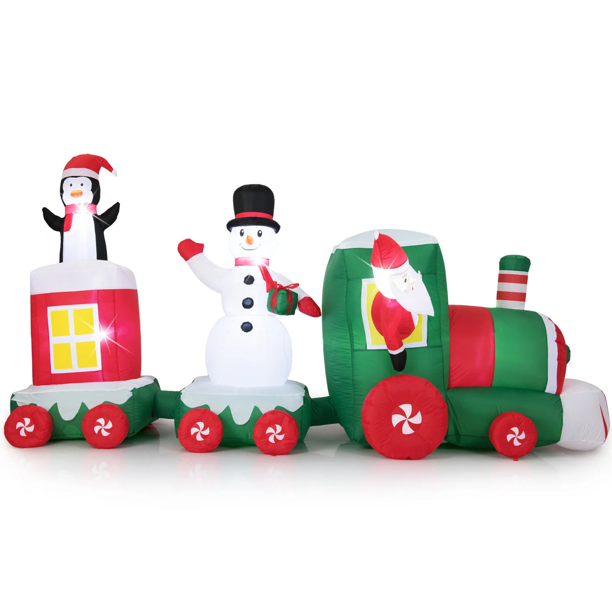 11.5 Feet Christmas Inflatables Train with Snowman Penguin Gift Box
