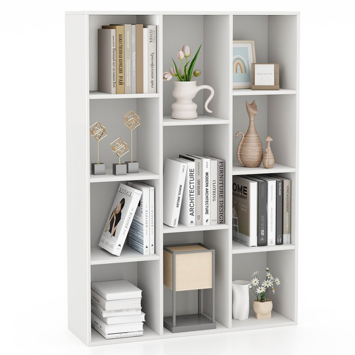 11-Cube Bookcase Modern Geometric Bookshelf with Anti-tipping Kits-White