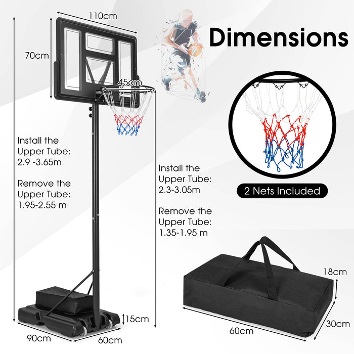 11-Level Portable Adjustable Basketball Hoop and Goals System with Build-