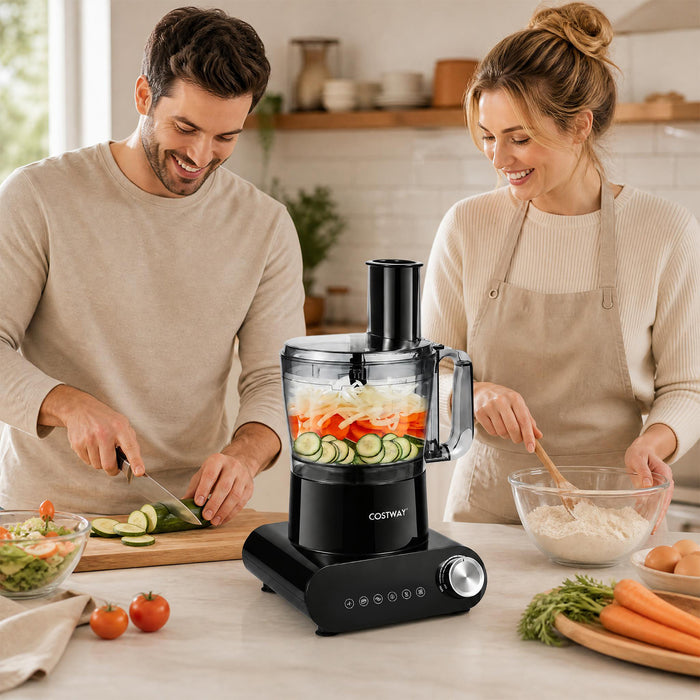 12 Cup Food Processor 600W with 3 Discs & 2 Blades for Slicing Shredding Dough-