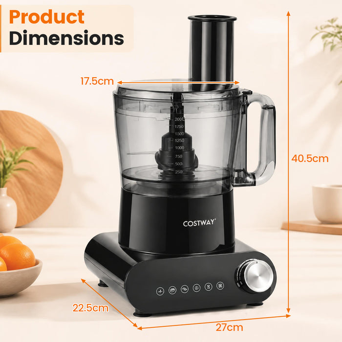 12 Cup Food Processor 600W with 3 Discs & 2 Blades for Slicing Shredding Dough-