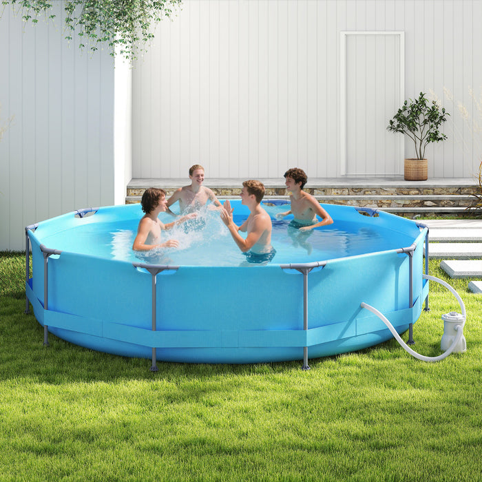 10 Feet Round Outdoor Framed Pool Set with Filter Pump