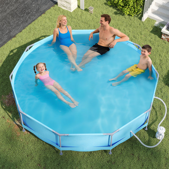 10 Feet Round Outdoor Framed Pool Set with Filter Pump