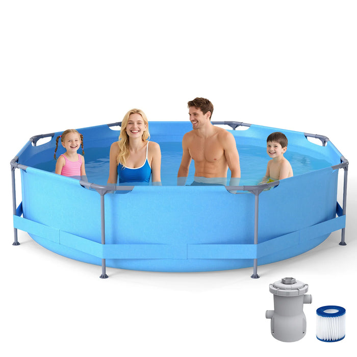 10 Feet Round Outdoor Framed Pool Set with Filter Pump