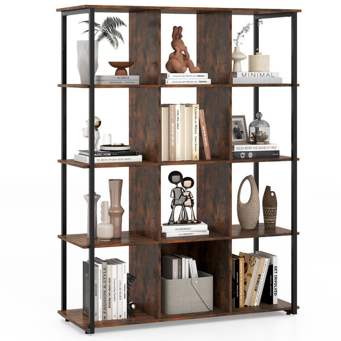 Industrial Open Shelf Display Rack with 2 Anti-tipping Kits for Living Room Bedroom Study-Rustic Brown