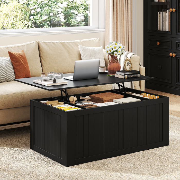 120 cm Lift Top Coffee Table with Barn Sliding Doors and Cabinets for Living Room-White
