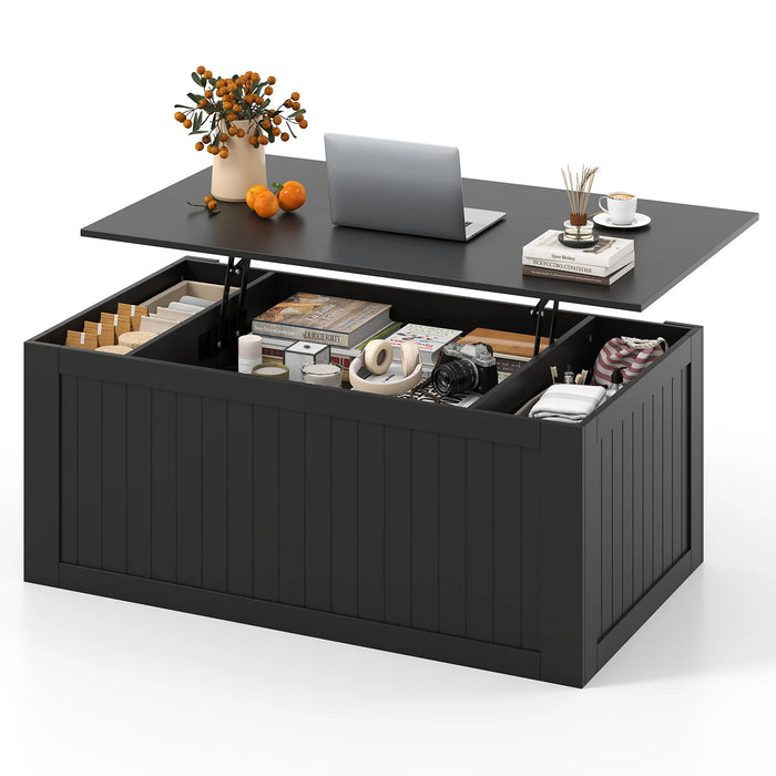 120 cm Lift Top Coffee Table with Barn Sliding Doors and Cabinets for Living Room-White