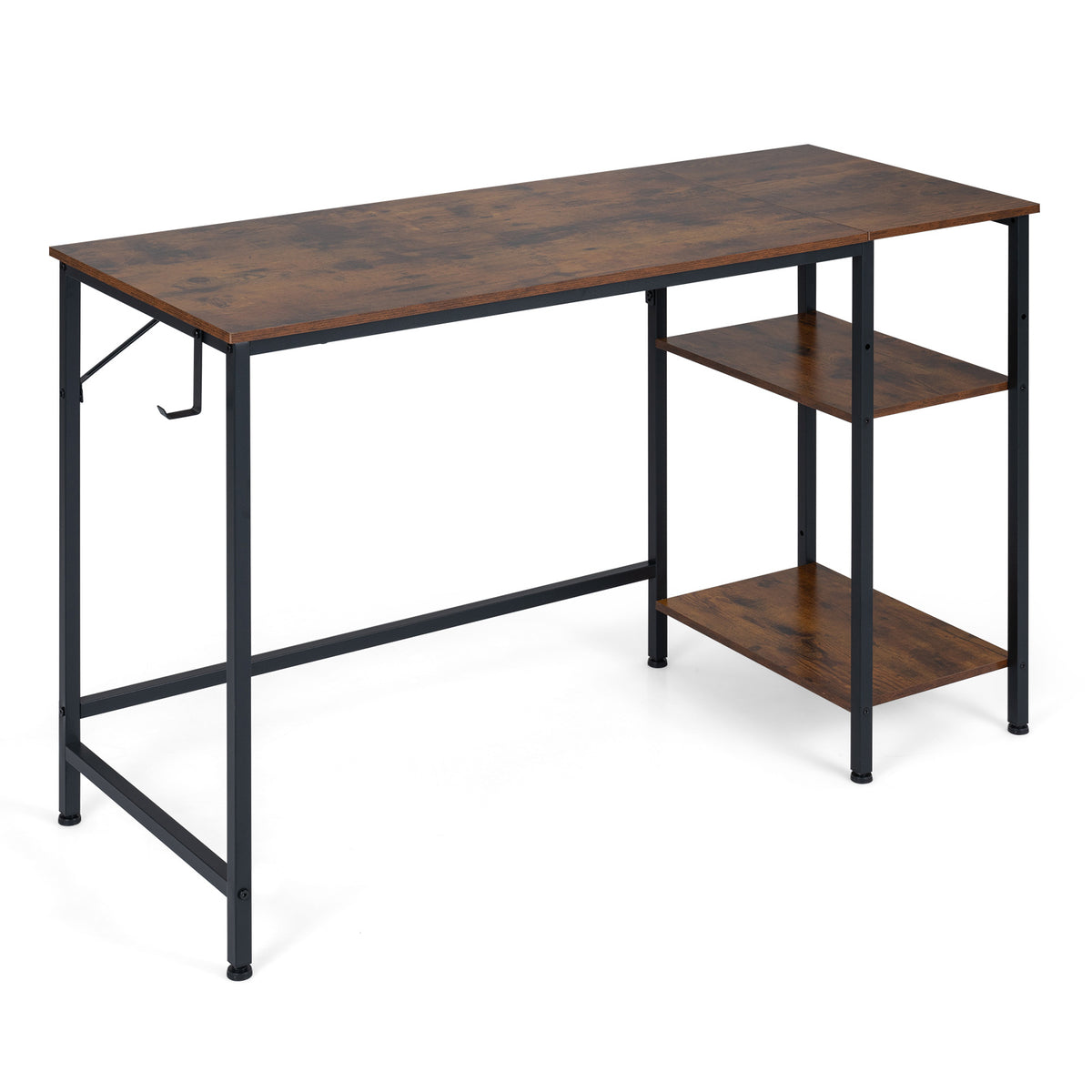 120 cm Reversible Home Office Desk with Headphone Hook and Shelves-Rustic Brown