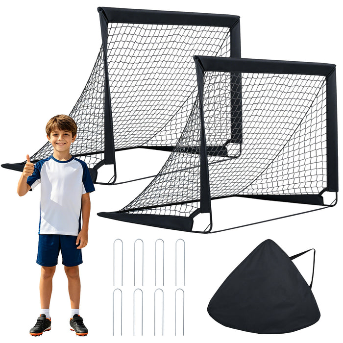 120 x 92 cm Set of 2 Pop Up Football Nets with Carry Bag and 8 Ground Stakes