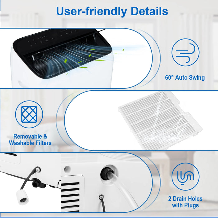 12000 BTU Portable Air Conditioner Cools Up to 46.5㎡ 5-in-1 Quiet AC Unit-