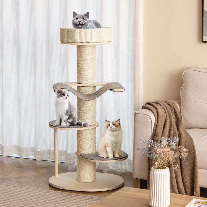 120 CM Multi-layer Cat Tower with Sisal Covered Scratching Posts and Carpet-
