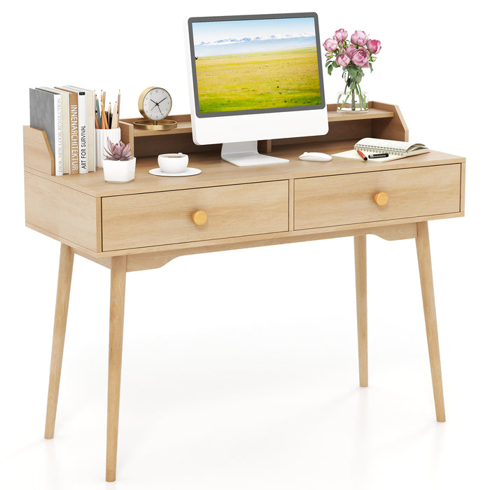 120 CM Writing Desk with Hutch and Drawers for Bedroom-