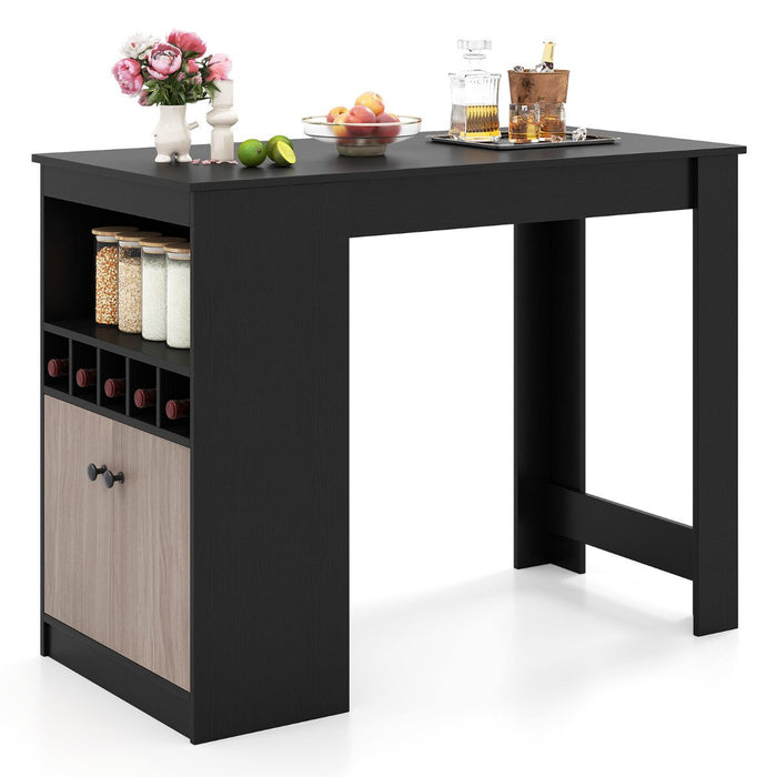 120 cm Bar Table with Storage Cabinet and Wine Rack-