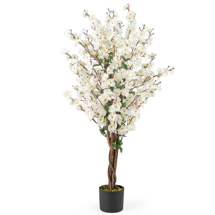 120CM Artificial Winter Sweet Tree with White Fabric Flower and Realistic Moss-
