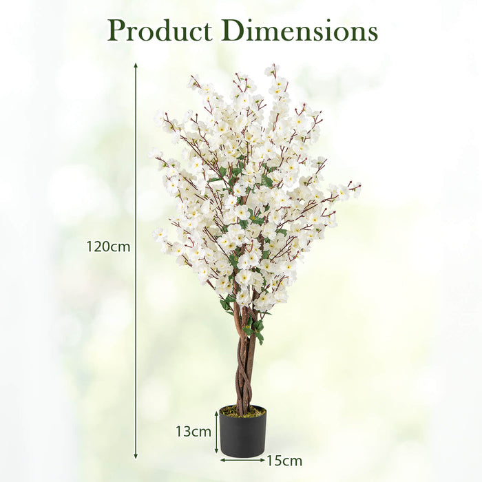 120CM Artificial Winter Sweet Tree with White Fabric Flower and Realistic Moss-