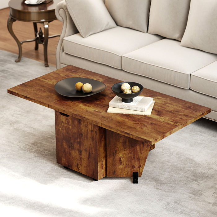120cm Extendable and Foldable Coffee Table with Storage Cabinet and Wheels-