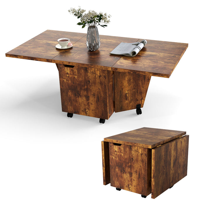 120cm Extendable and Foldable Coffee Table with Storage Cabinet and Wheels-