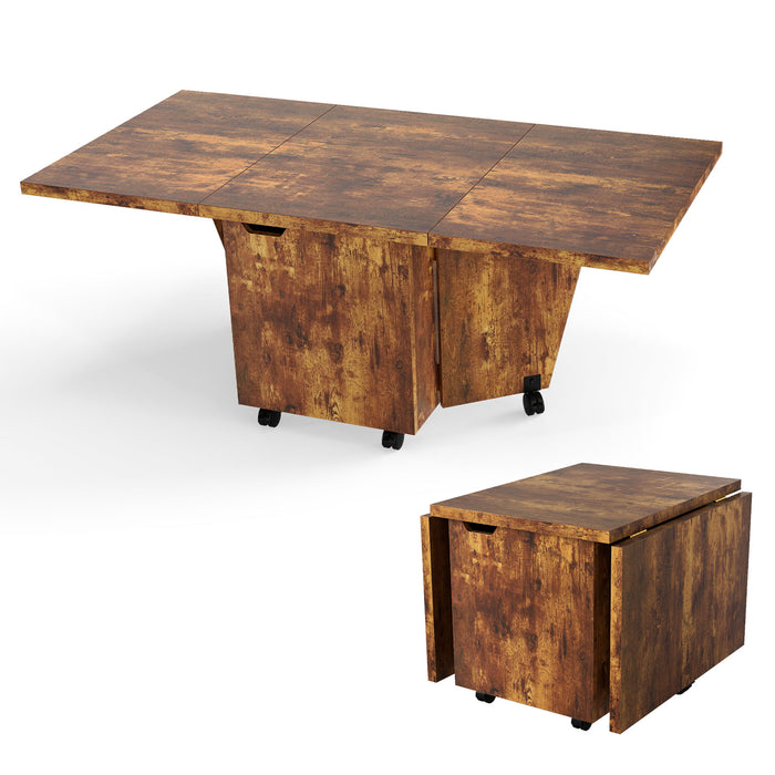 120cm Extendable and Foldable Coffee Table with Storage Cabinet and Wheels-