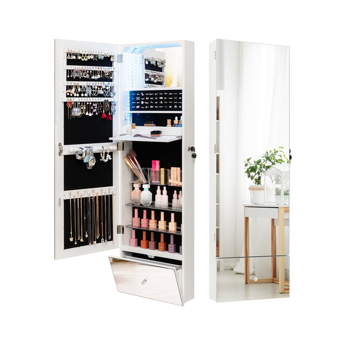 120cm LED Jewelry Mirror Cabinet Wall Mounted Jewelry Armoire Organizer-White