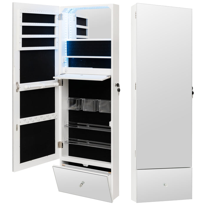 120cm LED Jewelry Mirror Cabinet Wall Mounted Jewelry Armoire Organizer-White