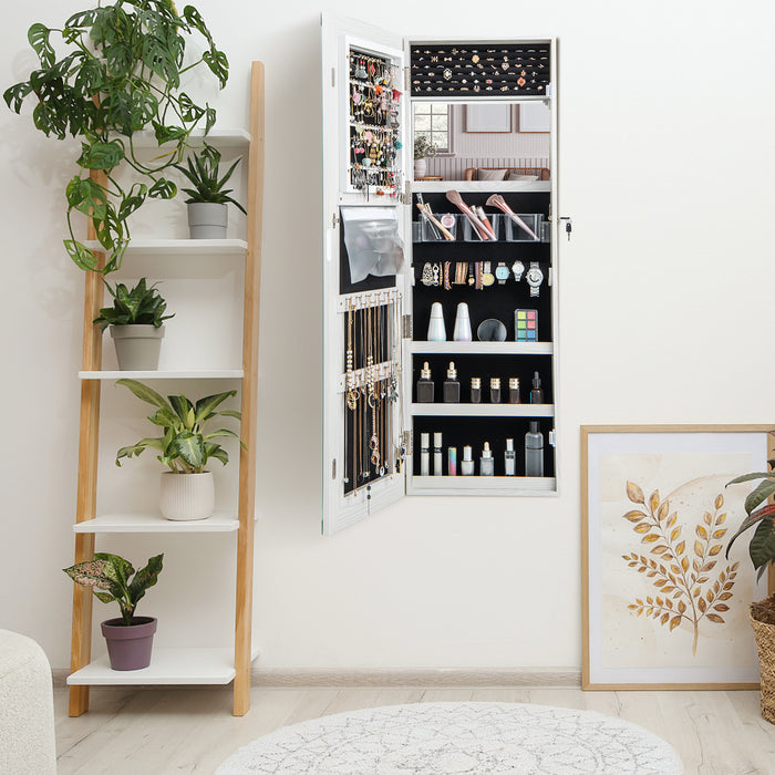 LED Mirror Jewelry Cabinet 120cm - Features 3-Color Lights and Lockable Magnetic Door in White - Ideal for Secure Jewelry Storage and an Enhanced Dressing Experience