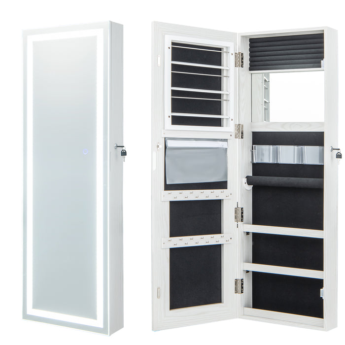 LED Mirror Jewelry Cabinet 120cm - Features 3-Color Lights and Lockable Magnetic Door in White - Ideal for Secure Jewelry Storage and an Enhanced Dressing Experience