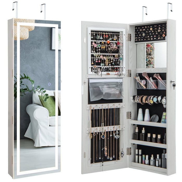 LED Mirror Jewelry Cabinet 120cm - Features 3-Color Lights and Lockable Magnetic Door in White - Ideal for Secure Jewelry Storage and an Enhanced Dressing Experience