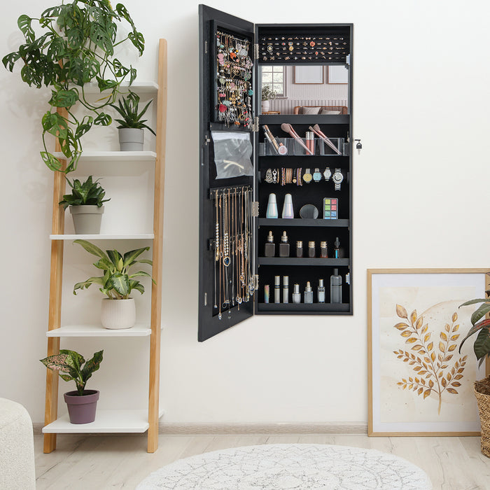 LED Mirror Jewelry Cabinet 120cm - Features 3-Color Lights and Lockable Magnetic Door in White - Ideal for Secure Jewelry Storage and an Enhanced Dressing Experience