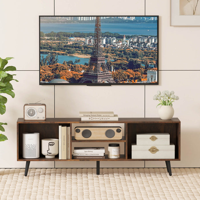 120cm Mid Century Modern TV Stand with Shelves and 5 Metal Legs-
