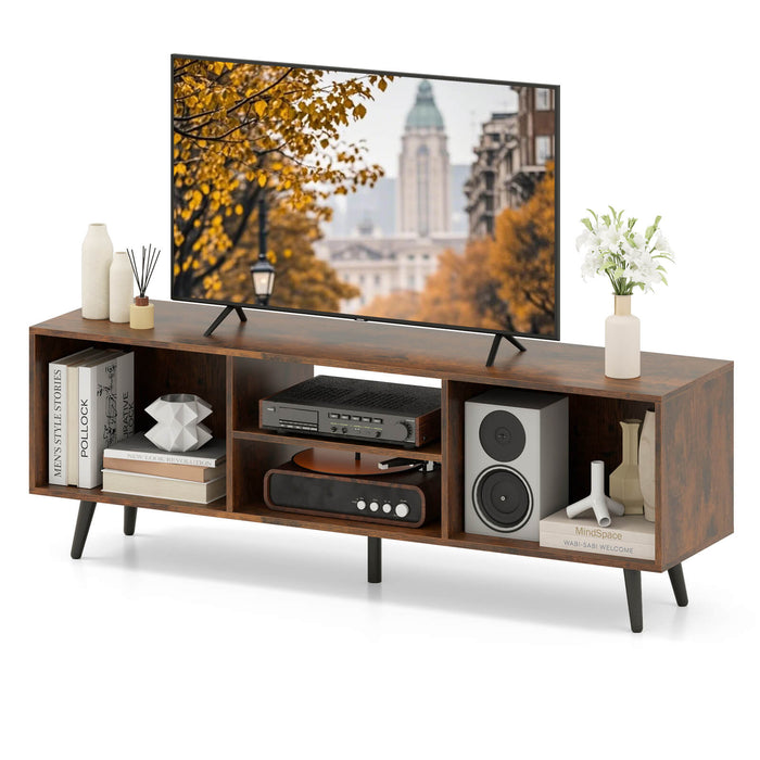120cm Mid Century Modern TV Stand with Shelves and 5 Metal Legs-