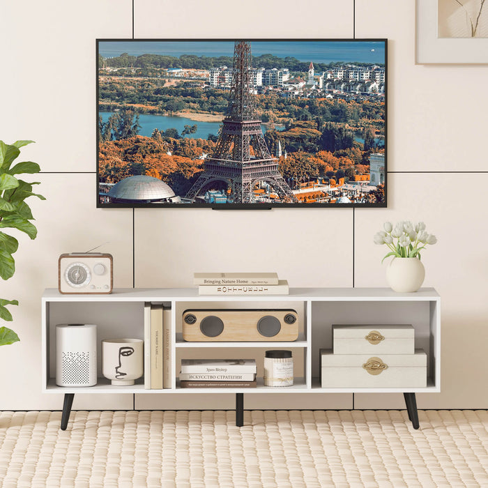 120cm Mid Century Modern TV Stand with Shelves and 5 Metal Legs-