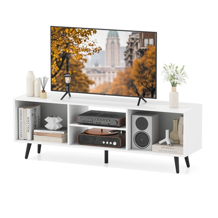 120cm Mid Century Modern TV Stand with Shelves and 5 Metal Legs-