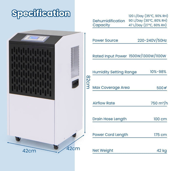 120L Commercial Industrial Dehumidifier for Spaces up to 500㎡-