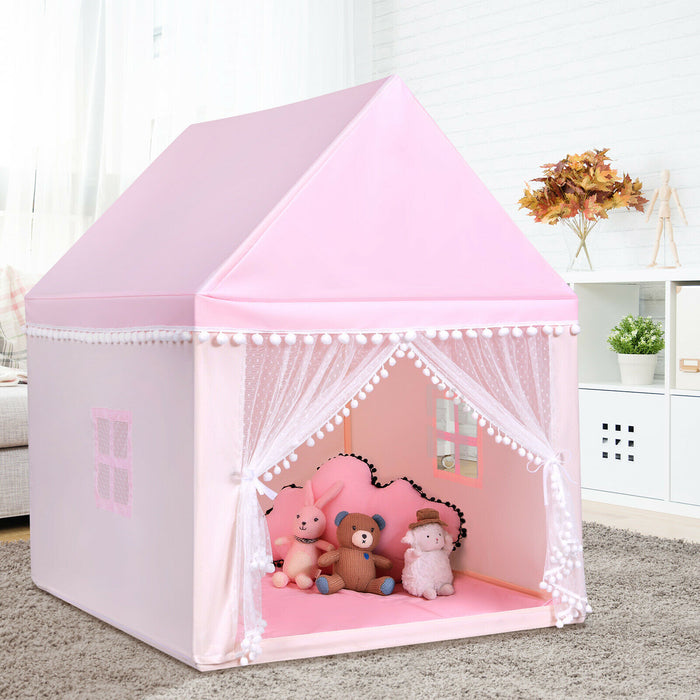 Kids Play Tent Wood Frame Large Playhouse Tents with Mat-Blue