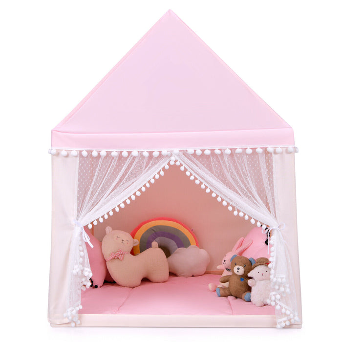 Kids Play Tent Wood Frame Large Playhouse Tents with Mat-Blue
