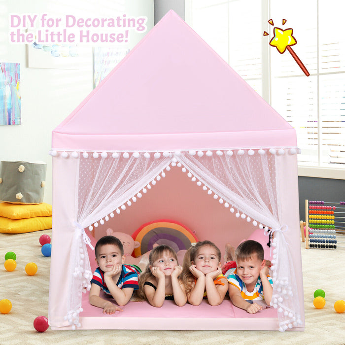 Kids Play Tent Wood Frame Large Playhouse Tents with Mat-Blue