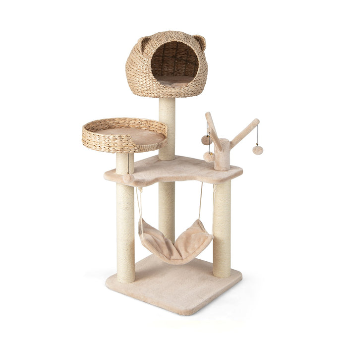 121 CM Tall Cat Tree Tower with Cattail Fluff Cat Condo-