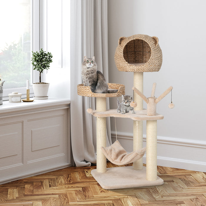 121 CM Tall Cat Tree Tower with Cattail Fluff Cat Condo-