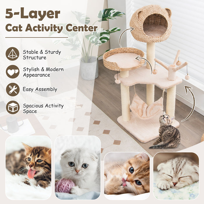 121 CM Tall Cat Tree Tower with Cattail Fluff Cat Condo-